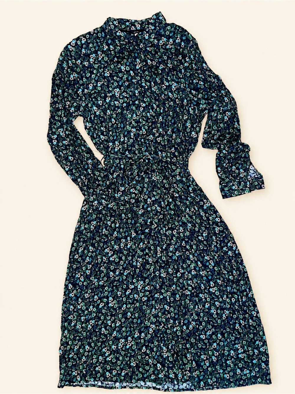 Joules Floral Long-Sleeve Midi Dress - Navy Blue,Aqua,Teal. SO pretty.